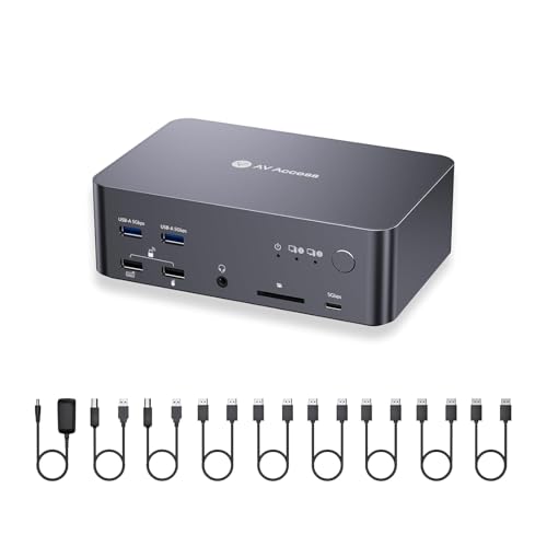 AV Access 8K DisplayPort KVM Docking Station 3 Monitors 2 PCs, with 6 DP Cables, 3xUSB 3.0 Hub, GbE, 8K@60Hz 4K@165Hz KVM Switch Triple Monitors 2 Desktops, SD, Audio, All-Aluminum, for HP, Dell by v AV Access - Used condition - US$167.03