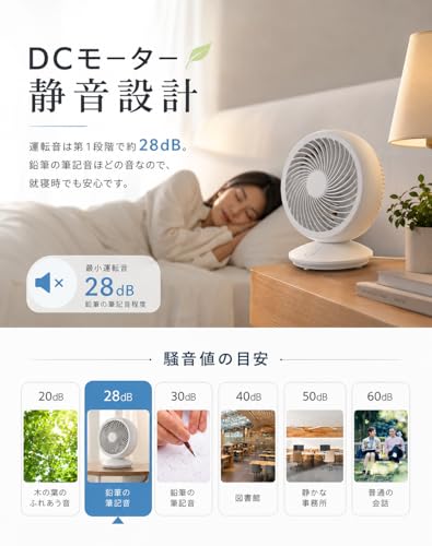 サーキュレーター 静音 DCモーター 扇風機 【壁掛け/卓上2WAY】 左右自動首振り パワフル送風 3段階調節 5枚羽根 節電 省エネ 低騒音 小型 空気循環 衣類乾燥 部屋干し 日本語説明書付【ユニバーサルstore】 (アイボリー)