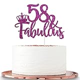 Purple Glittery 58 & Fabulous Cake Topper, Happy 58th Birthday Cake Decor, Cheers to 58 Years Party...