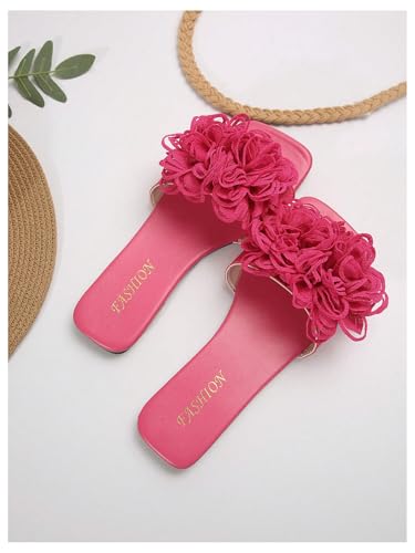 GORGLITTER Women's Flower Square Open Toe Flat Sandals Floral Slip on Slide Summer Vacation Shoes3