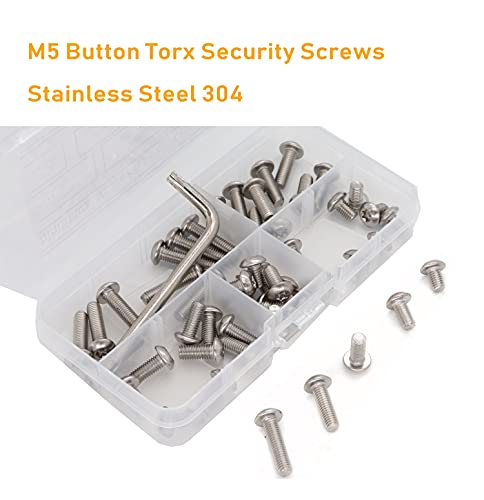 Binifimux 50Pcs M5-0.8Mm Button Head Torx Security Screws Assortment Kit W T25 Wrench, Stainless Steel, M5X8Mm/ 10Mm/ 12Mm/ 16Mm/ 20Mm, Tamper Proof Screws #TOP4