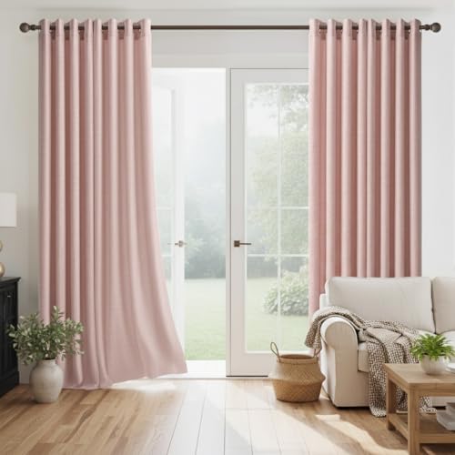 NICETOWN Blush Pink Linen Curtains 84 Inches Long 2 Panels for Bedroom Living Room, Privacy Linen Textured Window Drapes Semi Sheer Light Filtering Gr