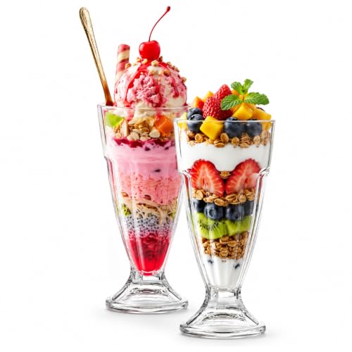 Image of CELLO Falooda Glass Set of 2 Pcs 300ml, Transparent | Freezer & Fridge Safe, Leadfree Dishwasher Safe Toughened Crystal Clear Glasses Set for Drinking Juice Milkshake Cocktail Mocktail Coldrinks Soda