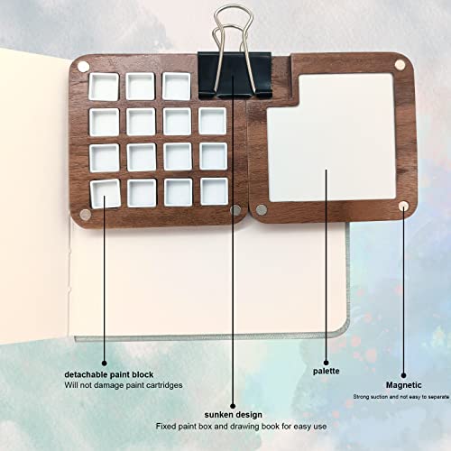 Mini Watercolor Palette,Travel Watercolor With Lid,Wooden Colour Palette Box For Painting Gift For Painters 15 Grids Box - Gift A Clip,Pocket Watercolor Book,Mini Sketchbook #TOP3