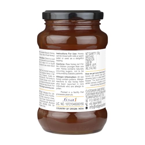 Image of INDIGENOUS HONEY Raw Coriander Honey Pure Real Organic 17.64 oz Glass Jar