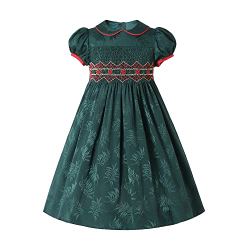 Pettigirl Girls Vintage Christmas Winter Bubble Sleeve Smocking Clothing Kids Toddler Embroidery Floral Smocked Dresses