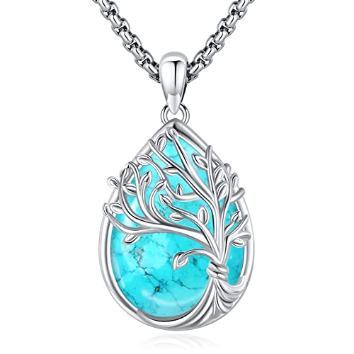 Tree of Life Necklace Sterling Silver Crystal Abalone Shell Tree Pendant with Heart Family Tree Jewelry for Women Mother's Day Gifts