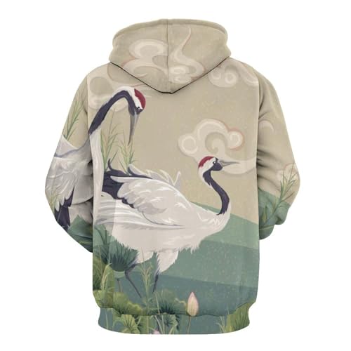 Sweat à capuche oiseau rétro pull manches longues pour week-end détente - 3