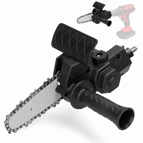 Yinhing Electric Drill Chainsaw Modification, 4 inch Woodworking Single Handed Electric Chain Saw Drill Attachment with Wrench and Chain for 6 to 13mm Three jaw Collet Drill (Orange)