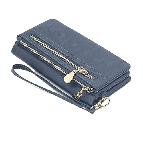 Long wallet women soft leather wallet woclutch purse long woman wallet zipper for men Wallets(Blue)