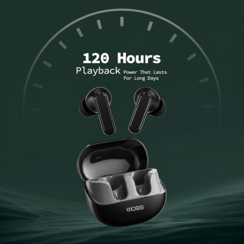 Image of MOSS Echo Whisper - TWS Earbuds Up to 60 Hours Total Playback, ANC (-35dB), ENC Clear Calls, Bluetooth 5.4, 10mm Drivers, Dual Device Pairing, Low Latency (40-60ms), Dual EQ Modes (Black)