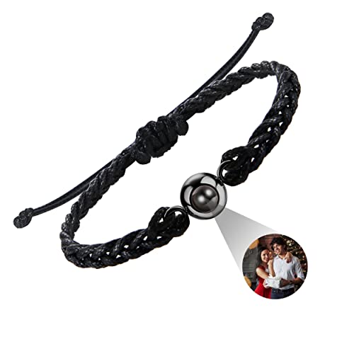 Jewenova Picture Black Bracelet Personalized Photo, Custom Black Projection Bracelet with Photo Inside, Memory Bracelet with Picture for Couple, Custom Photo Gift for Women Men