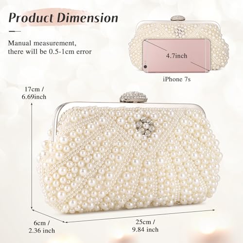 Image of UBORSE Women Pearl Clutch Bag Noble Crystal Beaded Evening Bag Wedding Clutch with Pearl Chain