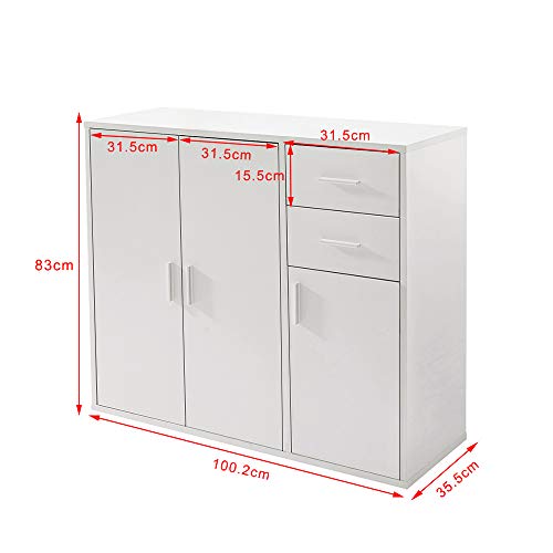 Panana Sideboard Storage Cupboard Cabinet Unit with Doors and Drawers Living Room Bedroom Furniture White
