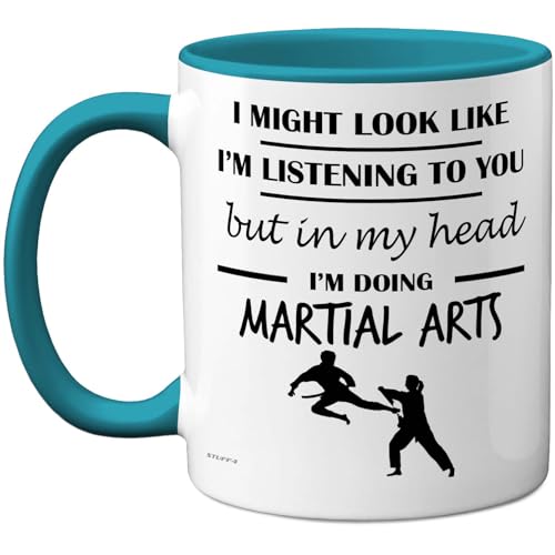 Stuff4 Martial Arts Gifts - in My Head Mug - Funny Gift for Martial Arts Lover Men Women - 11oz Premium Ceramic Dishwasher Safe Light Blue Handle Mugs Novelty Cup