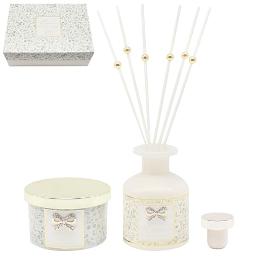 Lesser & Pavey Madelaine by Hearts Design Home Is My Happy Place Candle & Reed Diffuser Gift Set Cashmere & Silk For Home Fragrance | Air Freshener Aromatherapy Diffuser For Stress Relief