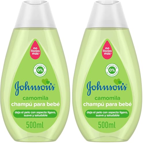 Johnson's Baby Shampoo Camomila con fórmula No llores más (500 ml), champú infantil para niños y bebés hipoalergénico y con pH equilibrado, champú sin parabenos (Paquete de 2)