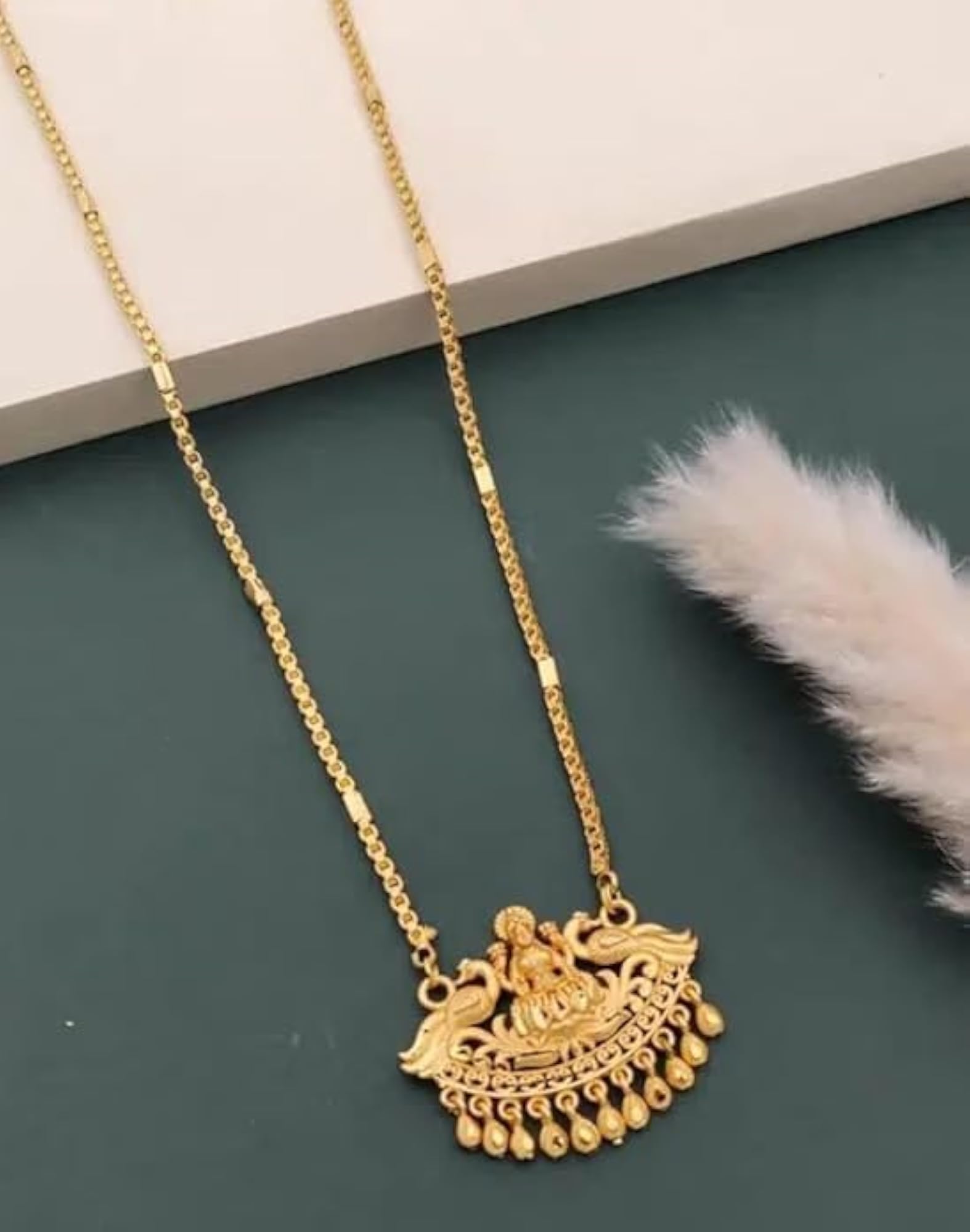 28 Inch Plated Goddess Lakshmi Pendant Necklace