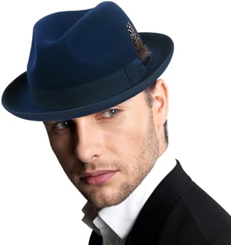 Men's Wool Fedora Hats Women Felt Trilby Derby Hat with Feather