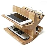 CARXRRIB Wooden TV Remote Holder & Eyeglass Stand-Decorative Remote Control Holder Bedside Organizer for Coffee Table, Multi-functional Remote Caddy with Reading Glasses Storage (Wooden)