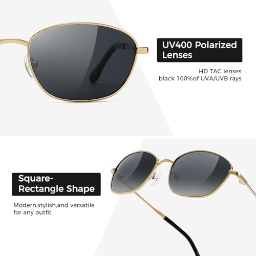 SUNGAIT Retro Square Rectangle Polarized Sunglasses for Womens Mens Metal Frame UV400 Protection3