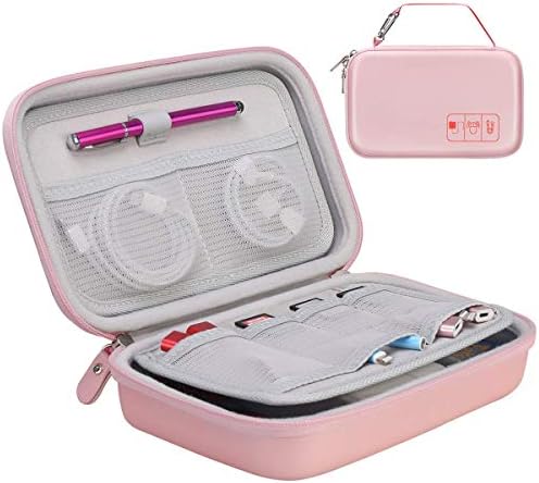 Canboc Hard Travel Electronic Organizer Case for MacBook Power Adapter Charger Cable Apple Magic Mouse Power Bank Apple Pencil USB Flash Disk SD Card Small Portable Accessories Tech Bag, Rose Gold