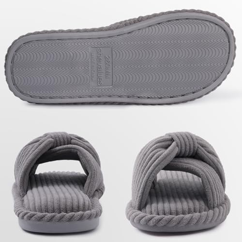 Image of Evshine Summer House Slippers for Women Corduroy Cross Bow Indoor Slippers Open Toe Slip On Bedroom Shoes with Memory Foam