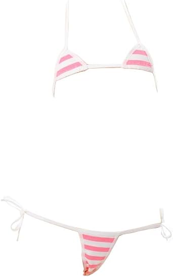 Womens Lingerie Japanese Cute Striped Micro Rikini Role Play Bra and Panty Set Sexy