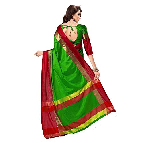 Image of PerfectBlue Women's with Blouse Piece Saree (VisvaVariation Lightgreenbrown Free Size)