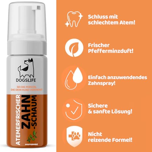Atem-Erfrischer für Hunde | Pfefferminz Mundspülung | Sicherer Zahnschaum | Gegen Mundgeruch | 150ml Dental Spray für alle Hunde | It's A Dogs Life