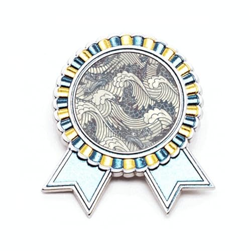 Broche dragon bleu de Chine en métal ciselé, motif vague mythique taille M