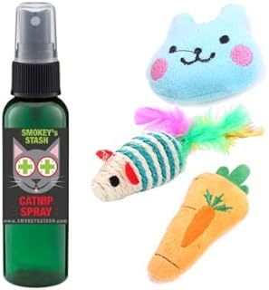 Smokey's Stash Catnip Spray with Catnip Bunny Carrot and Sisal Rope Mouse for Cats