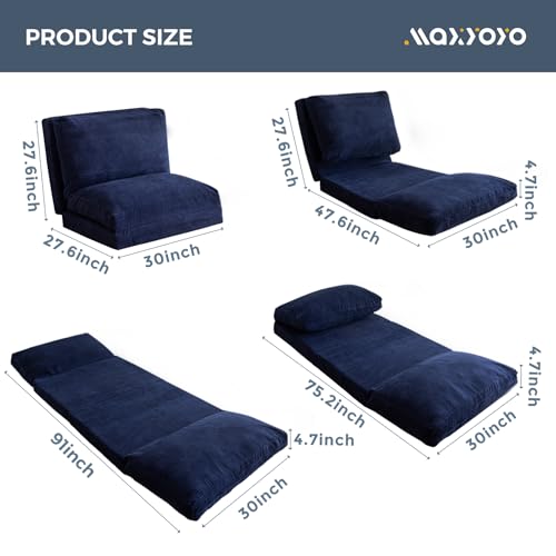 Image of MAXYOYO Folding Sofa Bed, Floor Sofa Convertible Chair with Washable Cover, Floor Couch Lounge Bean Bag Chair Bed for Living Room, Navy, 30x91 Inch