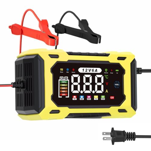 Cargador de batería inteligente de 12 V 6 A, cargador de batería de plomo ácido de 12 V para automóvil/motocicleta con LCD, reparación de pulso y protección de sobrecarga