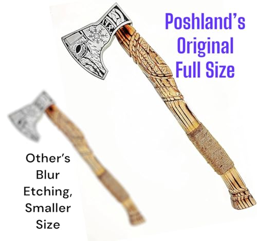 Poshland AX-7000 Custom Gift Forged Carbon Steel Viking Axe with Rose Wood Shaft, Viking Bearded Camping Axe