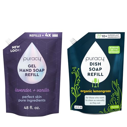 Puracy Organic Hand Soap, Professional Hand Washers We've All Become, Lavender & Vanilla 48 oz Natural Dish Soap, Plant-Based Liquid Dishwasher Detergent Soap, Organic Lemongrass, 48oz