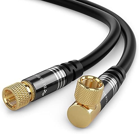 BlueRigger RG6 Coaxial Cable (15FT, 90° Angled to Straight Male F Type Connector Pin, Gold Plated, Triple Shielded) – Digital Audio Video Coax Cable Cord for HDTV, CATV, Modem, Satellite Receivers