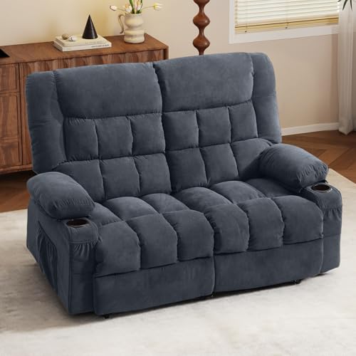 BOSMILLER Reclining Loveseat with Cup Holders for Living Room 2 Seat Manual Loveseat Recliner with Side Pocket