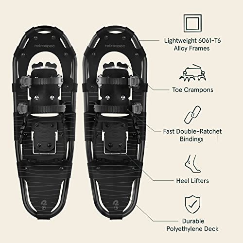 Image of Retrospec Drifter Snowshoes for Women & Men - Lightweight Aluminum Frame Snow Shoes with Double Ratchet Binding System, Heel Lifts & Carry Bag for All Terrain Hiking & Winter Sports