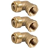 Picture of SharkBite 3/4 Inch x 3/4 Inch 90 Degree Female Adapter Elbow, Pack of 3, Push to Connect Brass Plumbing Fitting, PEX Pipe, Copper, CPVC, PE-RT, HDPE, U314LF