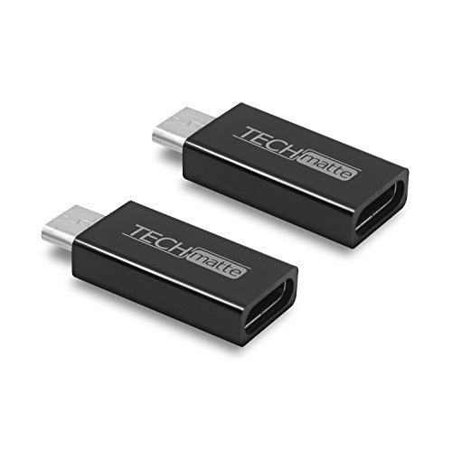 TechMatte USB C to Micro USB Adapter Convert Connector Female to Male for Galaxy S7,S7 Edge, LG G4, Nexus 6 (2-Pack, Black)