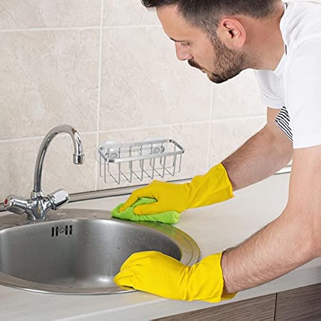 Kitchen Sink Sponge Holder Drainage Rack with Suction Cup Stainless Steel Storage Shelf for Sink Countertop Wall