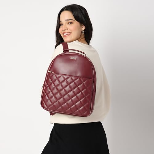 Image of Fastrack Puffup Backpack | Quilted Faux-Leather Backpack For Women | Compact Bag with Tablet Sleeve & Utility Pockets