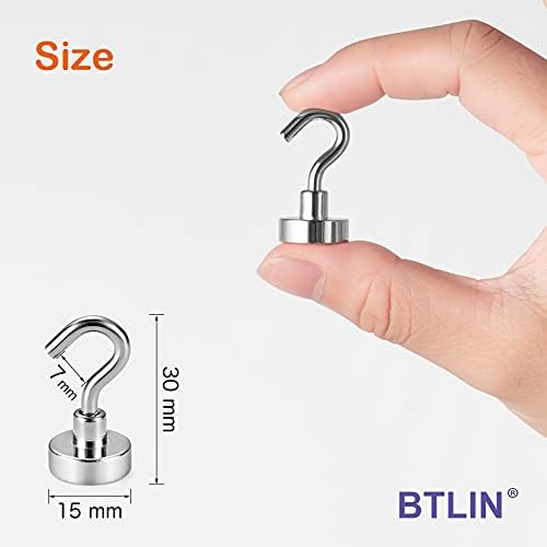 BTLIN Small Magnetic Hooks, Strong Neodymium Magnet with Hook, Heavy Duty Metal Hanging Hook Max Load Capacity 18Lbs for Fridge Kitchen Garage Office 18Pack
