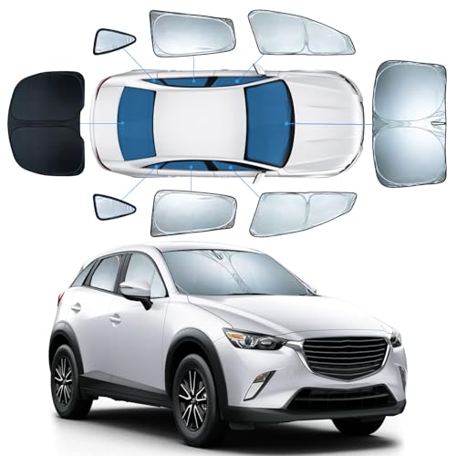 8 PCS Sun Shades for Mazda CX5 Windshield Sunshade, 2-Layer Full Window Shades for CX-5 2017-2026 Front Rear Side Window Covers Retractable Sun Visor Blocker Privacy Car Accessories Keep Car Cool