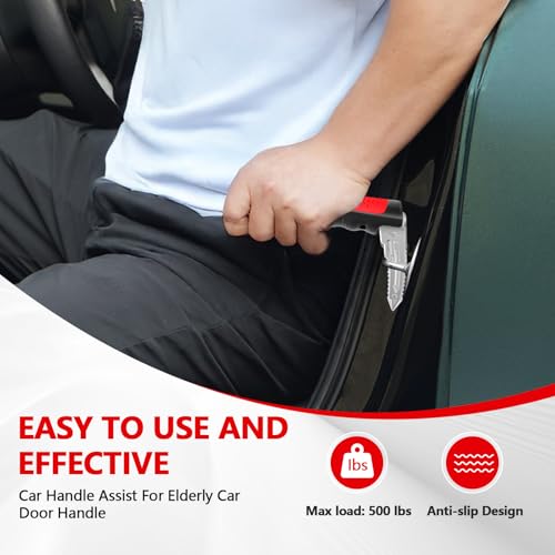 Image of Kaiedos Car Door Handle for Elderly, 3-in-1 Car Handle Assist for Seniors, Portable Auto Cane Vehicle Support Handle, 500 lbs Capacity, Non-Slip Door Assist Bar (Red)