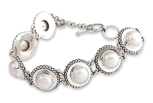 Novica White Cultured Mabe Pearl .925 Sterling Silver Link Bracelet, 7.75" 'Moonlit Serenade' #TOP11