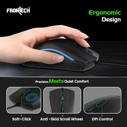 Image of Frontech Quantum Striker Gaming Combo | Rainbow Backlit Keyboard with Optical Mouse | 2400 DPI Adjustable | 4 Button Mouse | USB Plug & Play | 104 Keys | 1 Year Warranty (KB-0050BLK)