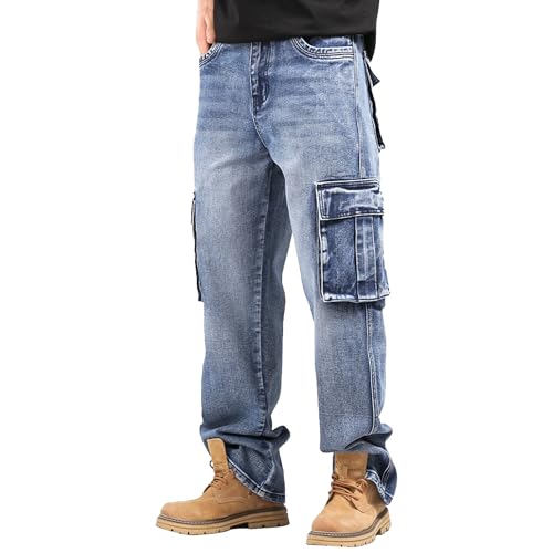 Baggy Jeans Cargo Denim Pants for Men Loose Fit Stretch Wide Leg Casual Fashion(Taller Long Version)3