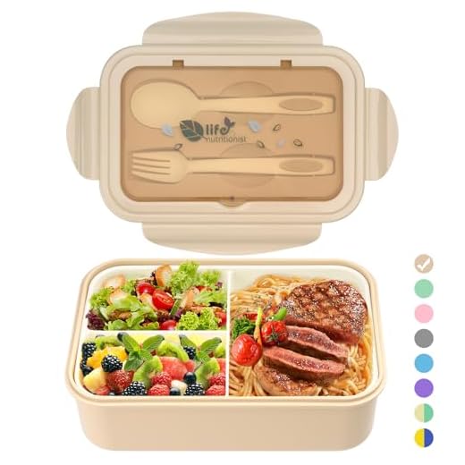 BIBURY Lunch Boxen, Auslaufsichere Brotdose Kinder und Erwachsene, Bento Lunch Boxen mit Besteck und 3 Fächern, Lebensmittelbehälter BPA-frei, mikrowellen und spülmaschinenfest (Braun)